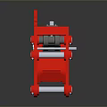 Red Industrial Equipment with White Rollers and Circular Mechanical Components Design
