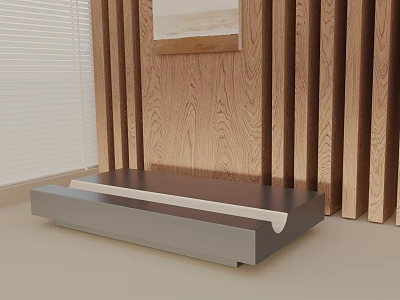 Modern Coffee Table In Living Space With Wooden Wall And Window Blinds 3d model