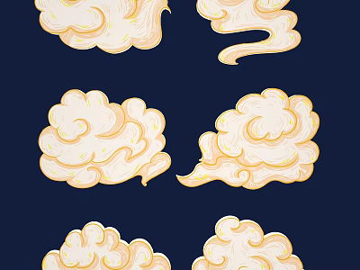 Decorative Carved Cloud Shaped Patterns In Golden White On Dark Blue Background 3d model