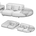 Light Beige Fabric Sectional Sofa With Cozy Cushions And Soft Throw Blanket 3d model