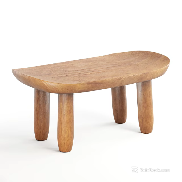 Natural Wood Stool With Curved Seat And Four Sturdy Legs Simple Design 3d model 