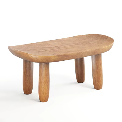 Natural Wood Stool With Curved Seat And Four Sturdy Legs Simple Design 3d model