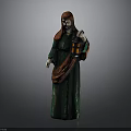 Standing Decorative Figurine In Green Robe With Red Cloak Holding Lantern
