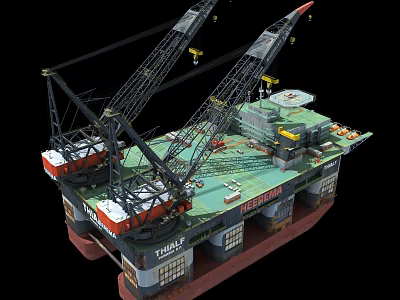 Offshore Marine Platform With Large Cranes And Tubarao Marking On Deck 3d model