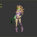 Game Movie Female Character With Pink Hair Horns Black White Outfit Holding Black Case Boots