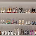 Various Stylish Shoes Arranged on Shelves with Different Designs and Colors