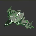 Futuristic Spacecraft Design With Streamlined Silver Gray Body Green Blue Accents