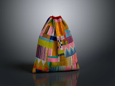 Colorful Geometric Patchwork Drawstring Bag Stylish Practical Daily Life Storage Accessory 3d model