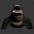 Crocodile 3D Model With Green Skin Open Mouth And Detailed Scales On Gray Background