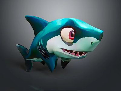 Cartoon Blue Shark Game Movie Character With Big Red Eyes And Playful Fierce Look 3d model