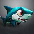 Cartoon Blue Shark Game Movie Character With Big Red Eyes And Playful Fierce Look