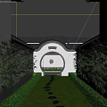 Chinese Style Garden Circular Archway With Lush Greenery Bamboo And Water Feature Path