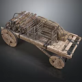 Old Wooden Cart Loaded With Logs And Sacks On Dark Surface