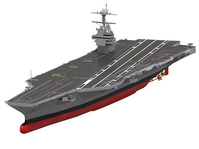 Aircraft Carrier With Large Flight Deck Runway Lines Island Structure And Gray Hull Red Bottom 3d model