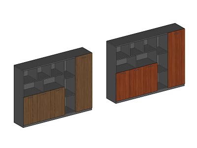 Modern Wooden Bookcase Design With Open Shelves And Cabinet Storage 3d model
