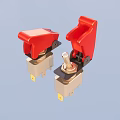 Red Toggle Switches With Metal Base And Yellow Pins For Electrical Use 3d model