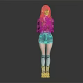 Blonde Woman in Plaid Shirt and Denim Shorts with Striped Socks on Roller Skates