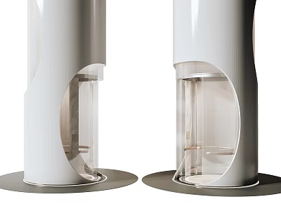 Sleek Modern Elevator Featuring White Exterior and Transparent Glass with Unique Curved Design 3d model
