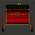 Red Decorative Sleigh Featuring Green Cushioned Seat Golden Accents Curved Runners And Gifts