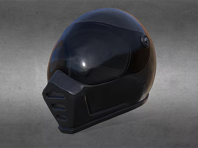Black Helmet With Smooth Surface Transparent Visor And Side Knob Vent Holes 3d model