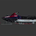 Snowy Winter Outdoor Landscape Featuring Red And Blue Snowmobile With Skis