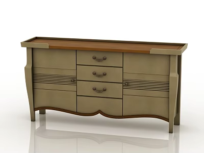 Modern Sideboard With Wooden Top Light Gray Cabinet Drawers And Decorative Lines 3d model
