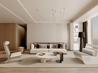 Modern Living Room Interior Design With Beige Sofa Round Coffee Table And Large Window 3d model