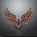 Copper Colored Eagle Sculpture With Spread Wings And Reflection On Dark Background