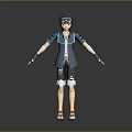 Game Anime Character 3D Render Model With Blue Jacket Shorts Fingerless Gloves And Goggles