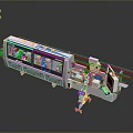 Industrial Automated Production Machine With Mechanical Arms Conveyor System And Control Panel
