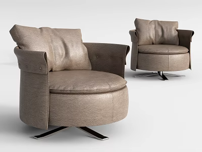 Light Brown Leather Single Sofa With Round Design And Swivel Base 3d model