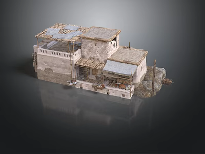 Traditional Stone Building Structure With Weathered Roof Windows And Extended Sections 3d model