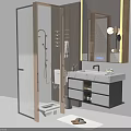 Modern Bathroom Vanity Interior With Sleek Countertop Mirror And Shower Design 3d model