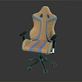 Ergonomic Gaming Chair With Orange Blue Striped Design Black Armrests And Wheeled Base