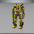 Yellow Black Mechanical Robot Character In Standing Pose With Reflective Surface And Weapon 3d model
