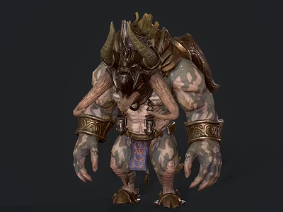Horned Muscular Fantasy Game Monster Character With Leather Armor And Metal Decorations 3d model