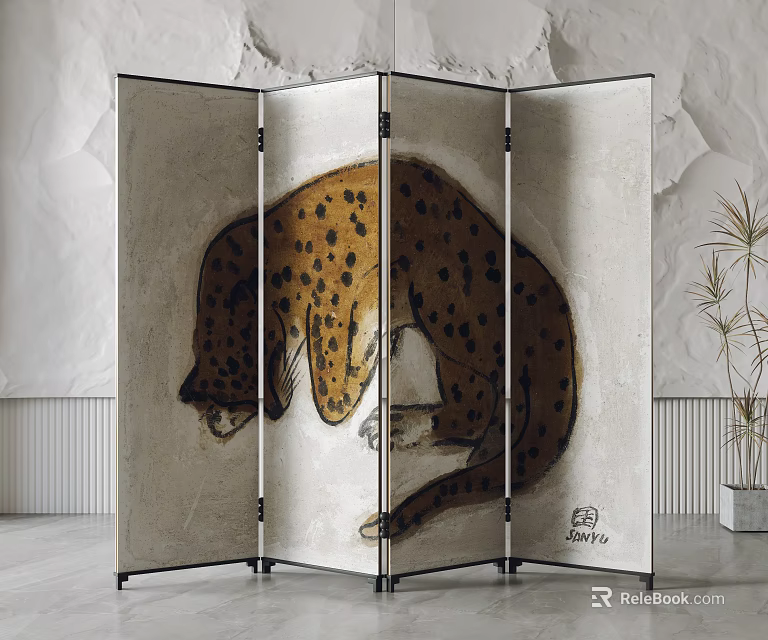 Room Divider Screen With Leopard Pattern In Modern Interior 3d model