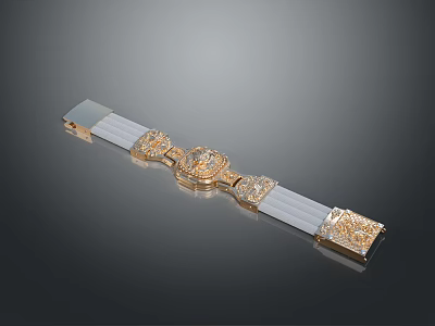 Elegant Luxury Belt With Golden Decorative Accents And White Fabric Strap 3d model