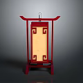 Traditional Chinese Red Lantern With Wooden Frame Geometric Patterns And Translucent Linen Shade
