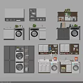 Modern Bathroom Cabinet Racks With Washing Machine Storage And Potted Plant Decorations