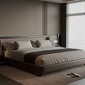 Modern Minimalist Bedroom Interior With Neutral Bedding And Large Window Blinds