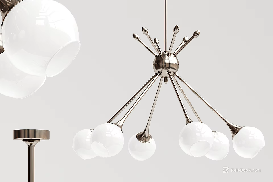 Elegant Modern Chandelier With Metal Frame And White Spherical Glass Shades 3d model 