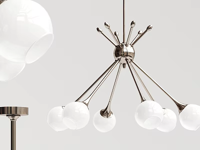 Elegant Modern Chandelier With Metal Frame And White Spherical Glass Shades 3d model