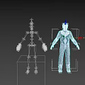 Game Movie Character White Blue Costume With Red Lines Three Angle Views Design
