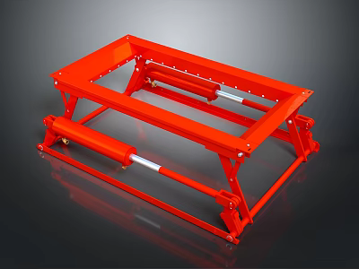 Red Metal Equipment Frame With Adjustable Support Bars And Sturdy Platform Structure 3d model