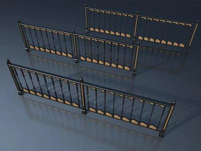 Elegant Black And Gold Swing Door With Carved Railings And Classic Design 3d model