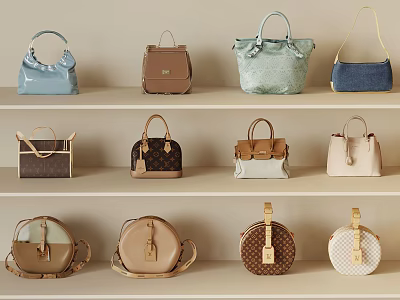 Various Styles And Colors Of Fashionable Handbags Displayed On Shelves 3d model Various Styles And Colors Of Fashionable Handbags Displayed On Shelves 3d model
