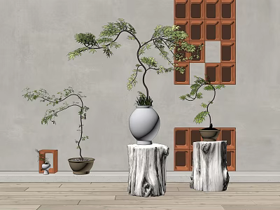 Modern potted maple green plant potted combination 3d model
