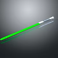 Glowing Green Light Stick With White Handle And Reflective Surface
