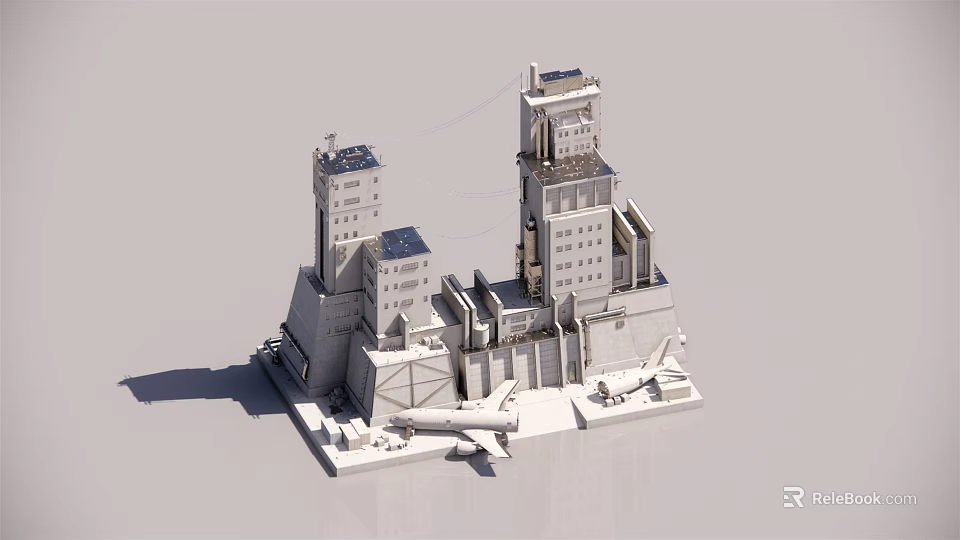 Large Scale Industrial Building Components With Tall Towers Platforms And Structural Walls 3d model